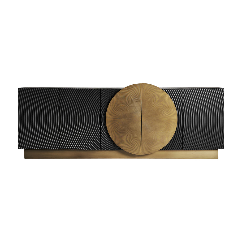 Schwarzes Art Deco Sideboard aus Mangoholz mit Gold