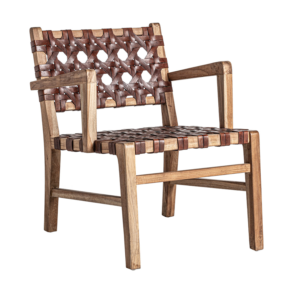 Handgefertigter Brauner Sessel aus Teakholz mit Ledergeflecht 