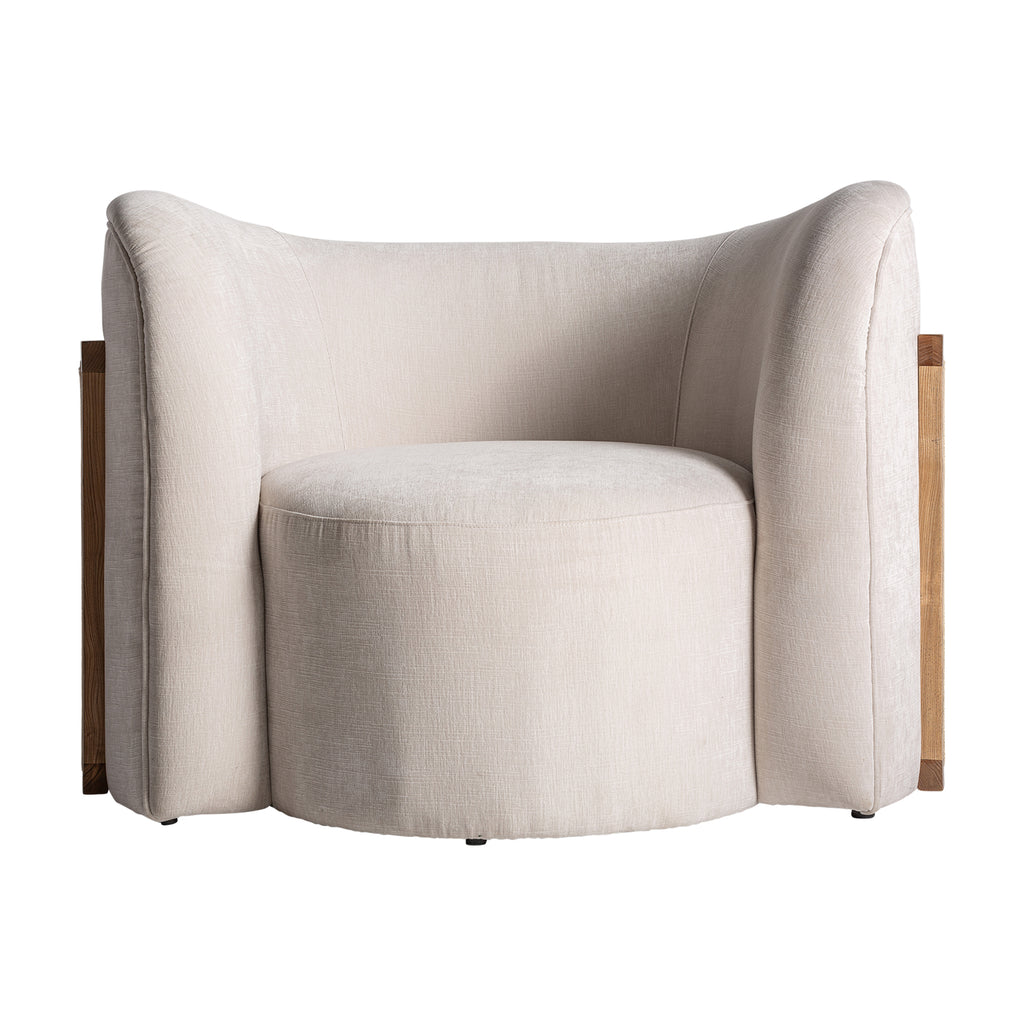 handmade Handgefertigter Contemporary Sessel aus Kiefernholz und Rattan in Off-White