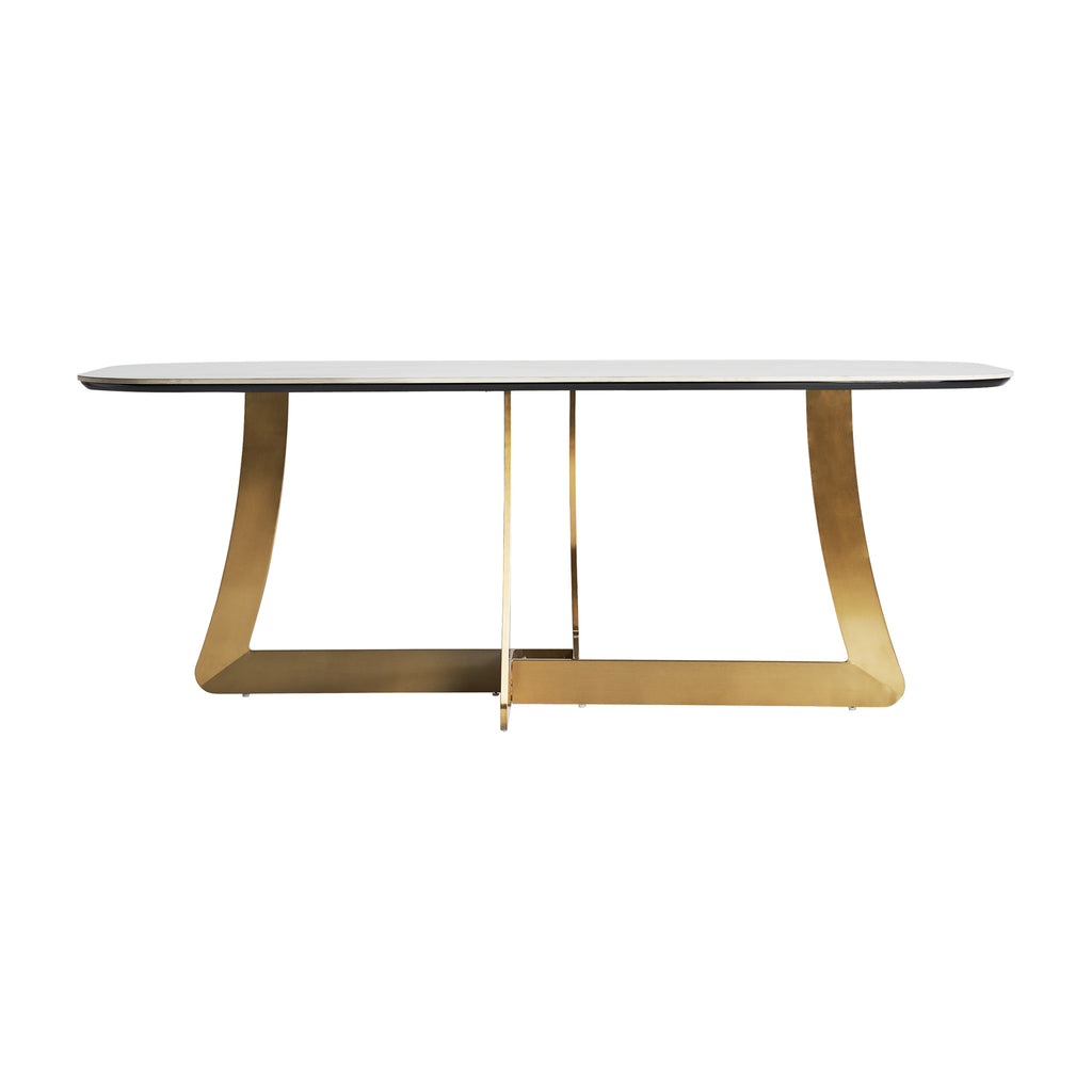 Rechteckiger Esstisch mit weisser marmorierter Tischplatte 