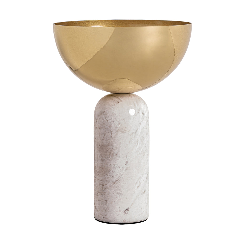 Art Deco Vase mit weissem Marmorfuß und goldener Schale