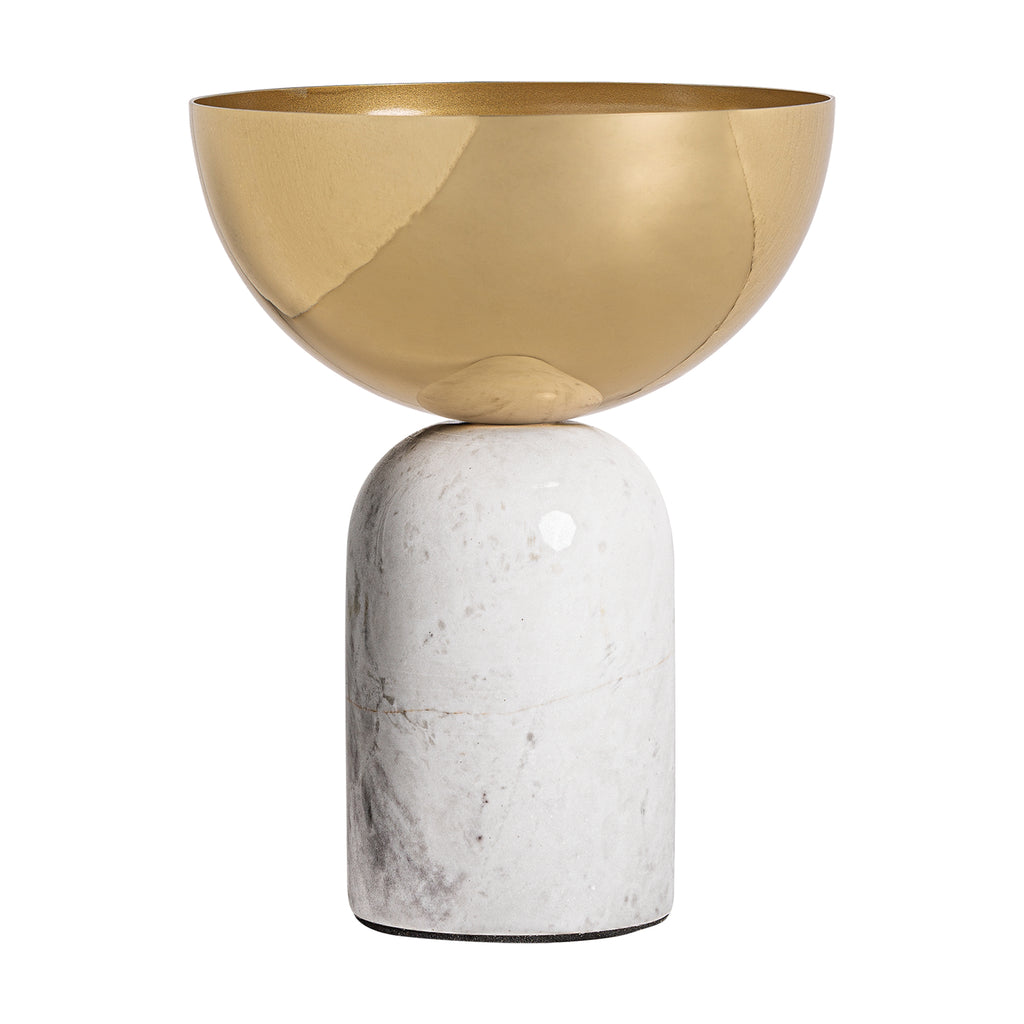 Art-Deco Vase mit weissem Marmorfuß und goldener Schale