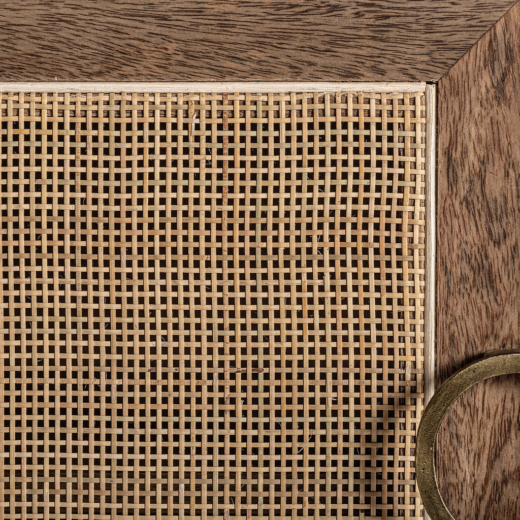 Handgefertigtes Nordisches Zweitüriges Sideboard aus Mangoholz mit Korbgeflecht