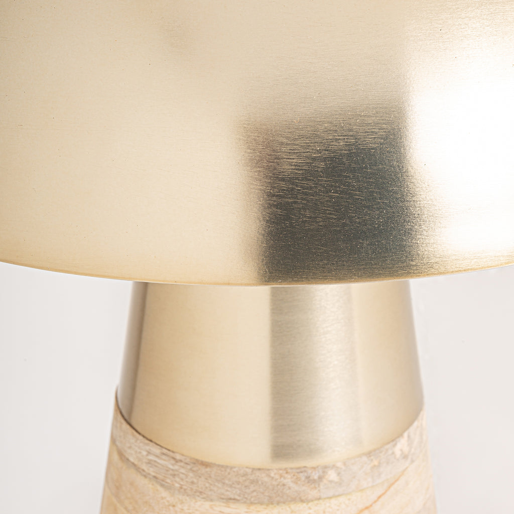 Art Deco Tischlampe in Creme und Gold aus Messing und Mangoholz