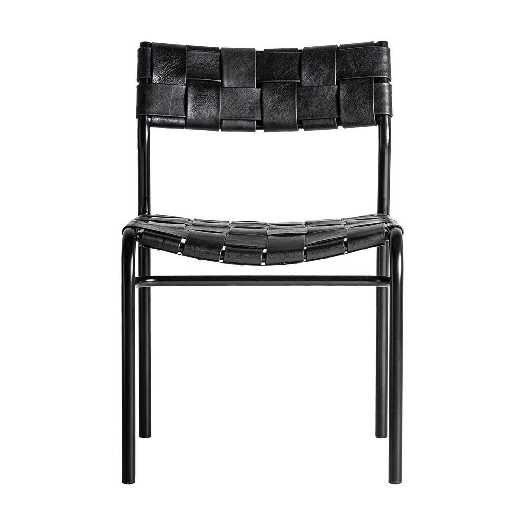 Schwarze Stühle aus Leder mit Geflecht im 2er Set 