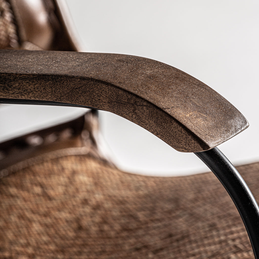 Brauner Vintage Stuhl aus Leder und Rattan
