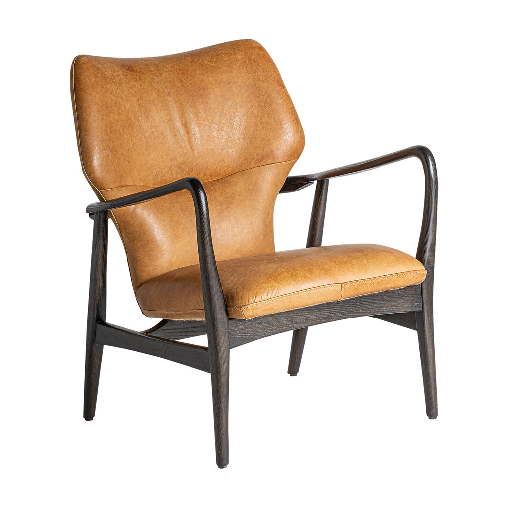 Brauner Vintage Sessel aus Leder und Eschenholz 