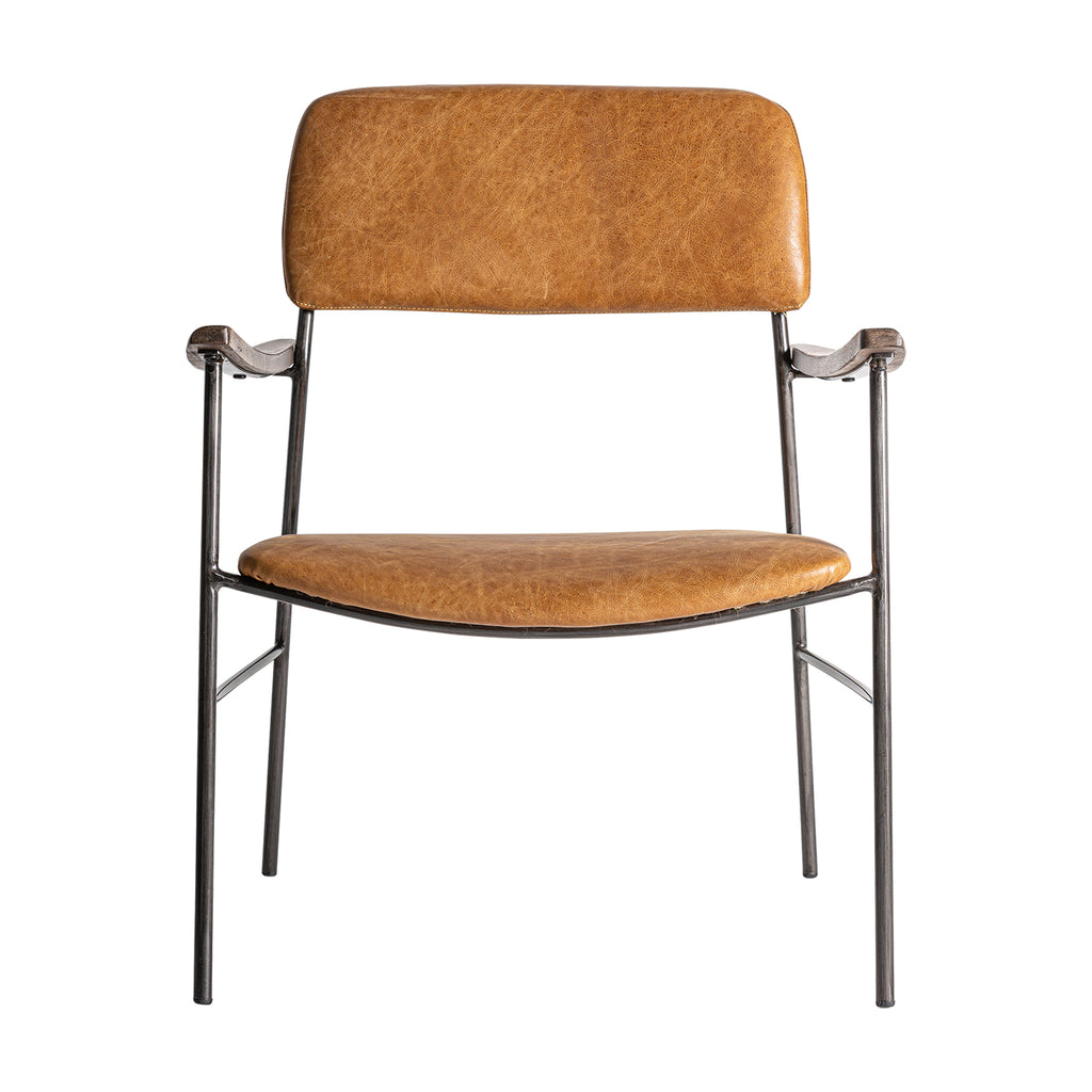 Brauner Vintage Sessel aus Leder und Gummibaumholz