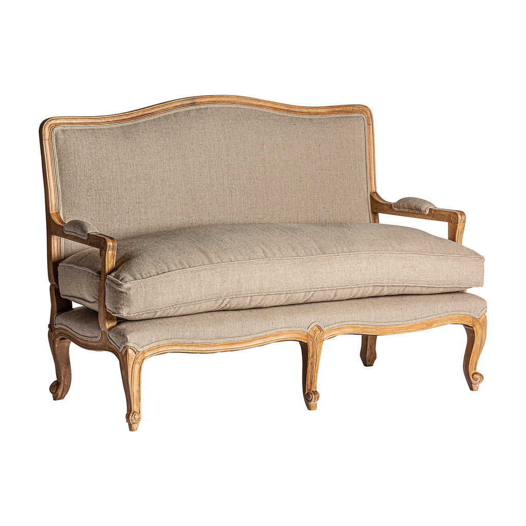 2 Sitzer Sofa aus Mangoholz kombiniert mit beiger Baumwolle im Klassik Stil - Maison Oudh
