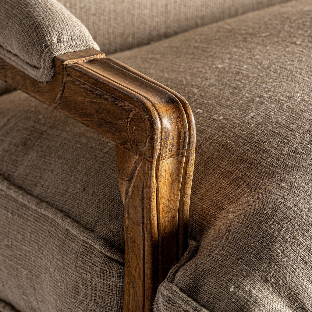 2 Sitzer Sofa aus Mangoholz kombiniert mit beiger Baumwolle im Klassik Stil - Maison Oudh