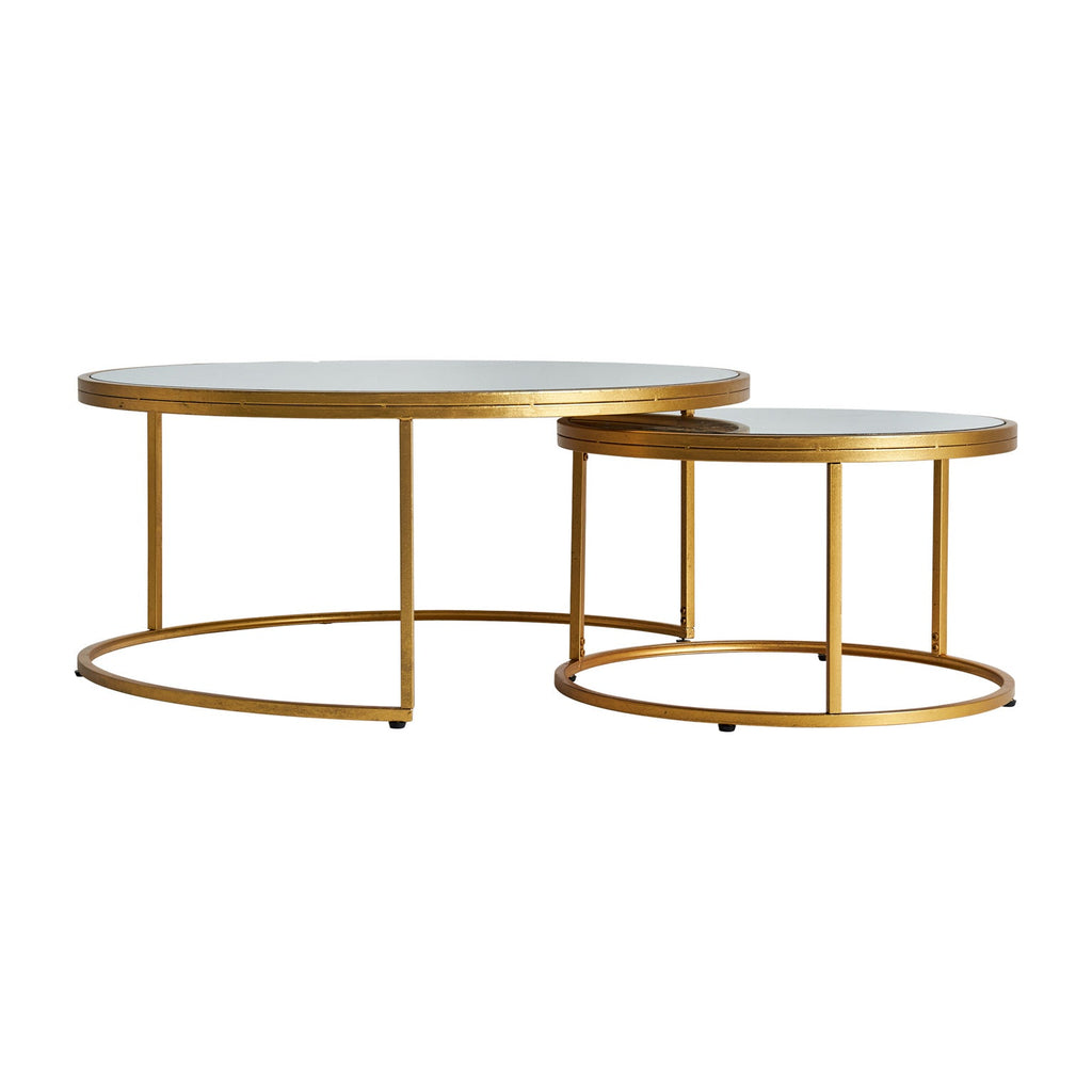 2er Set Beistelltisch in Gold kombiniert mit verspiegelten Tischplatten - Maison Oudh