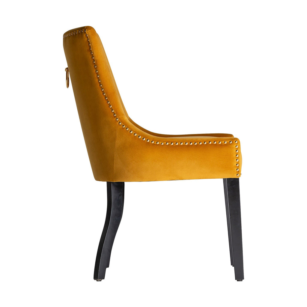 Esstisch-Stühle im 2er Set aus Ockerfarbenem Samt 