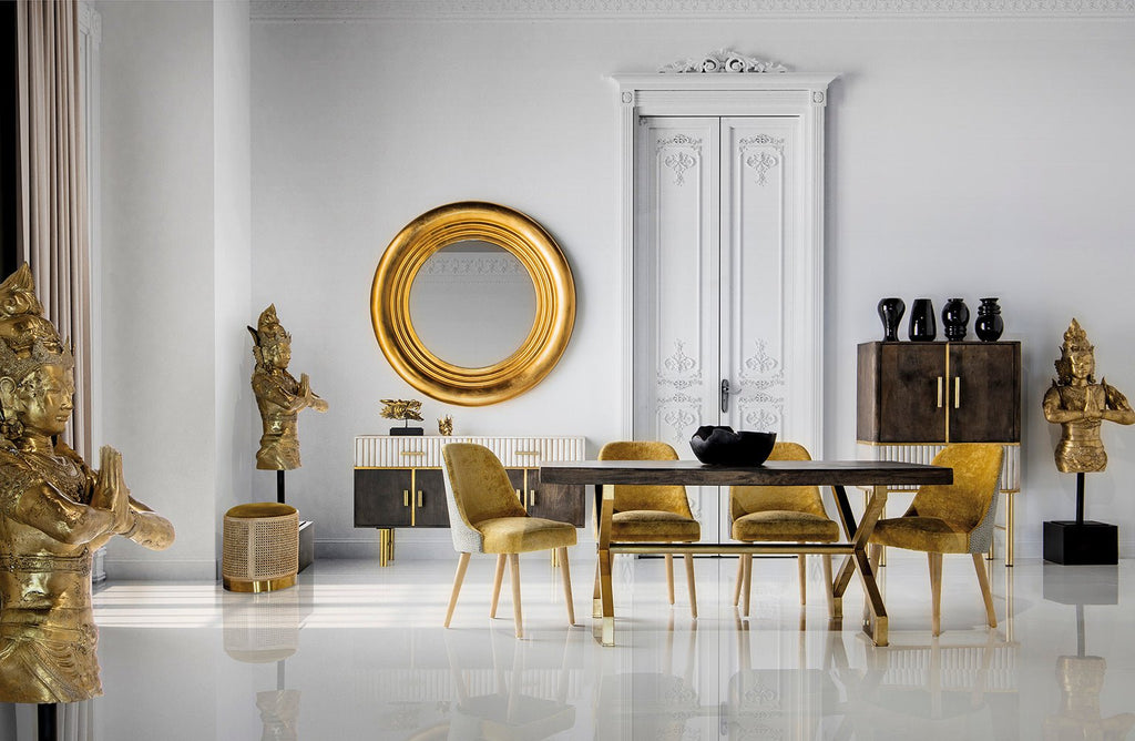 Art Deco Esstisch aus Mangoholz mit einer dekorativen Tischplatte - Maison Oudh