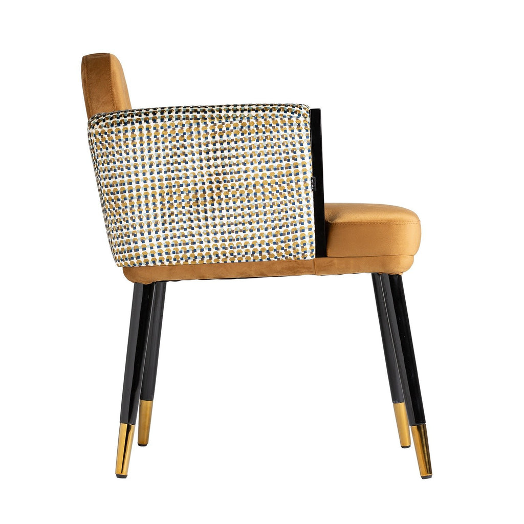 Art Deco Stuhl aus Walnussholz kombiniert mit ockerfarbenem Samt - Maison Oudh