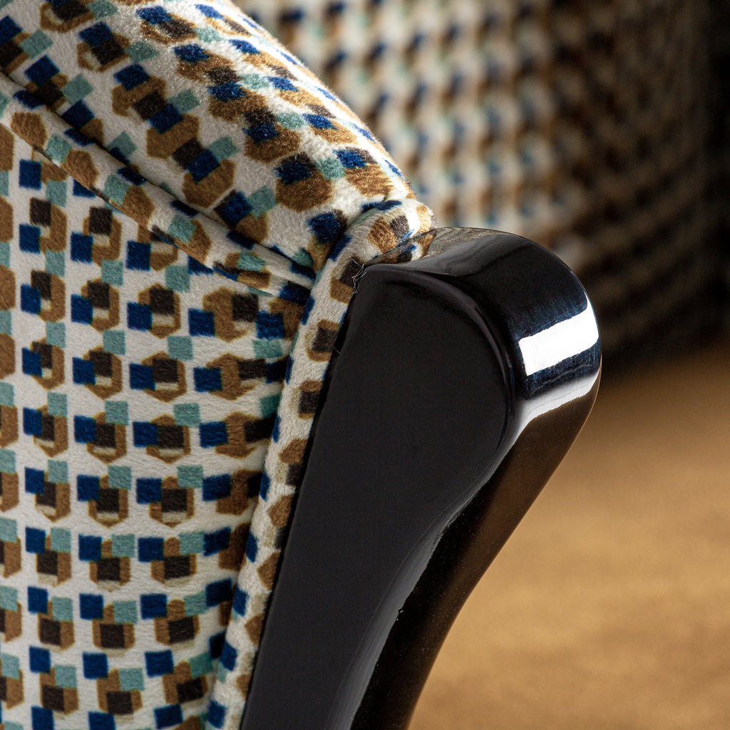 Barstuhl aus ockerfarbenem Samt, mit geometrischen Mustern im Art Deco-Stil - Maison Oudh