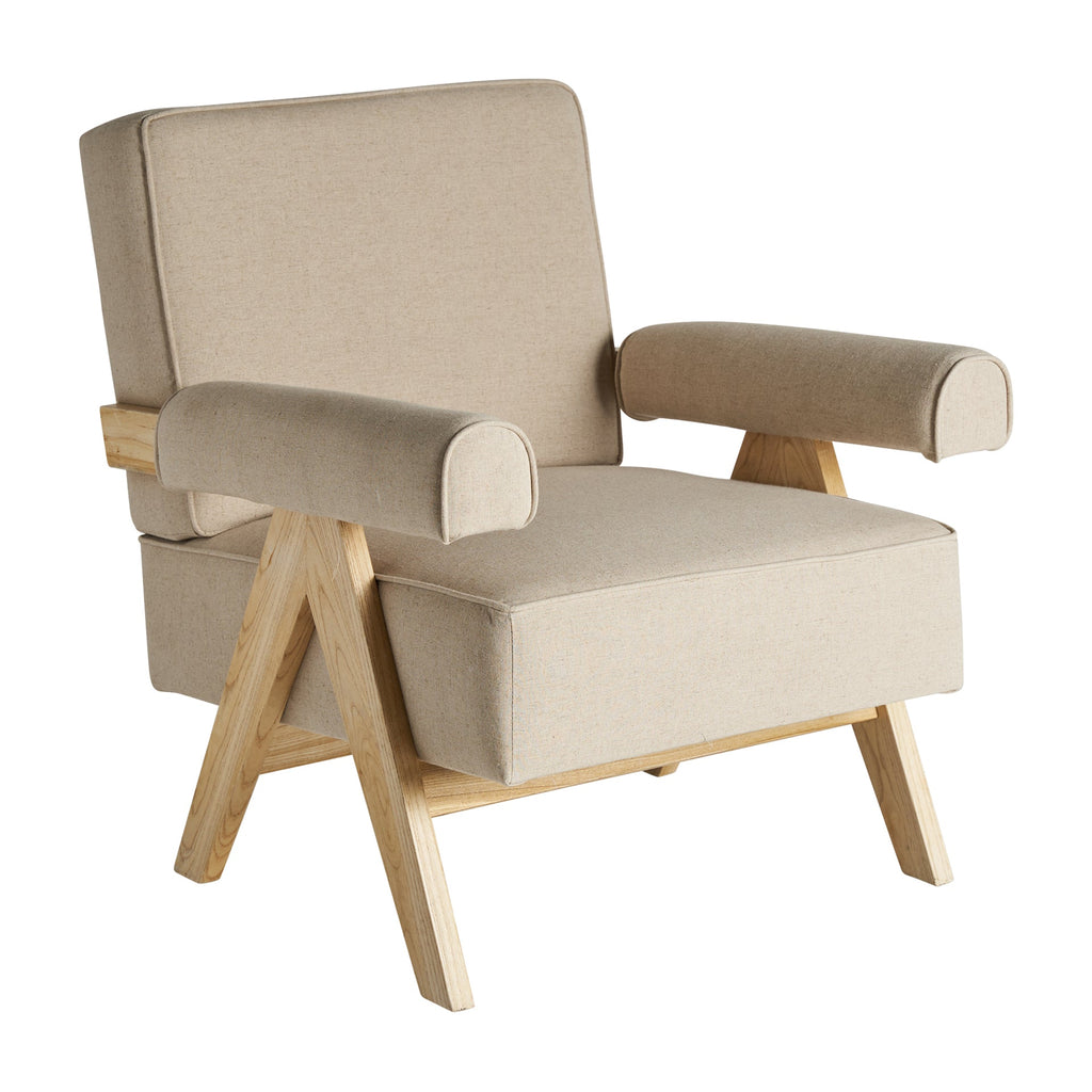 Beiger Sessel im Kolonial Stil aus Ulmenholz kombiniert mit Leinen - Maison Oudh