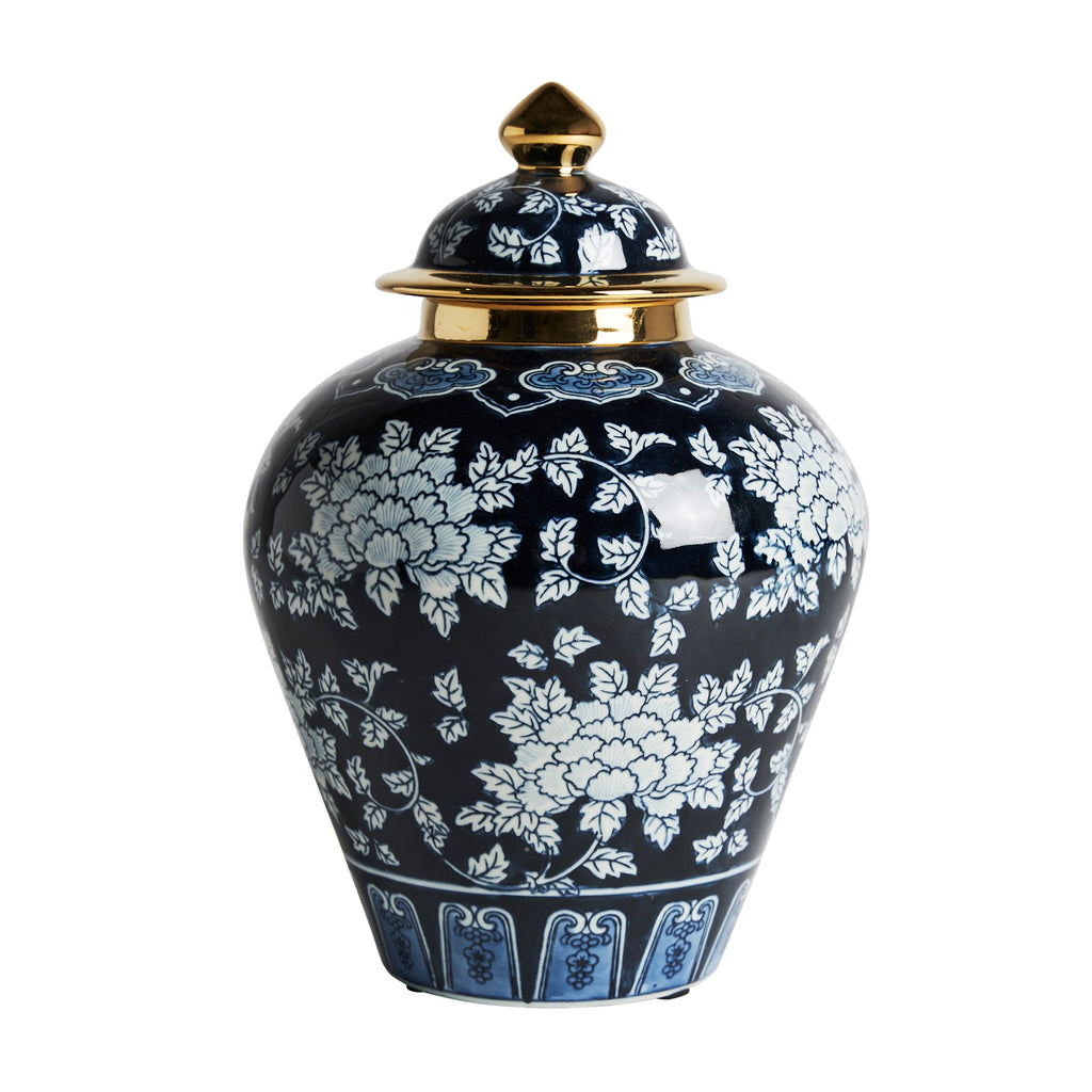 Orientalische Blaue Keramikvase mit Deckel und Goldenen Akzenten -Gross-