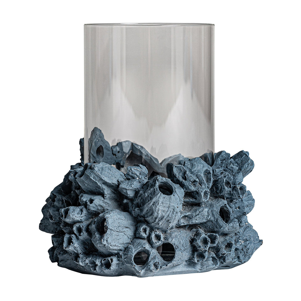 Blauer Kerzenhalter Coral aus Harz kombiniert mit Glas - Maison Oudh