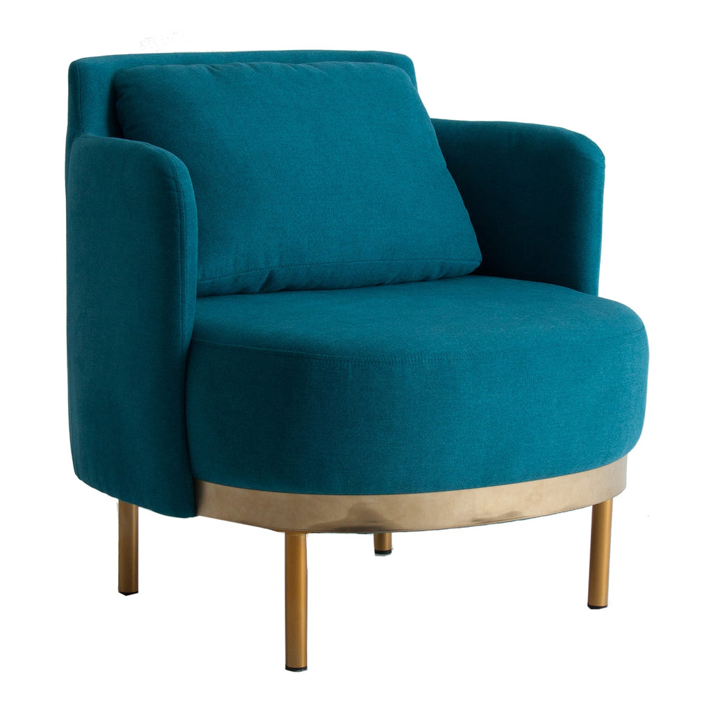 Blauer Sessel mit Leinen bezogen kombiniert mit Gold - Maison Oudh