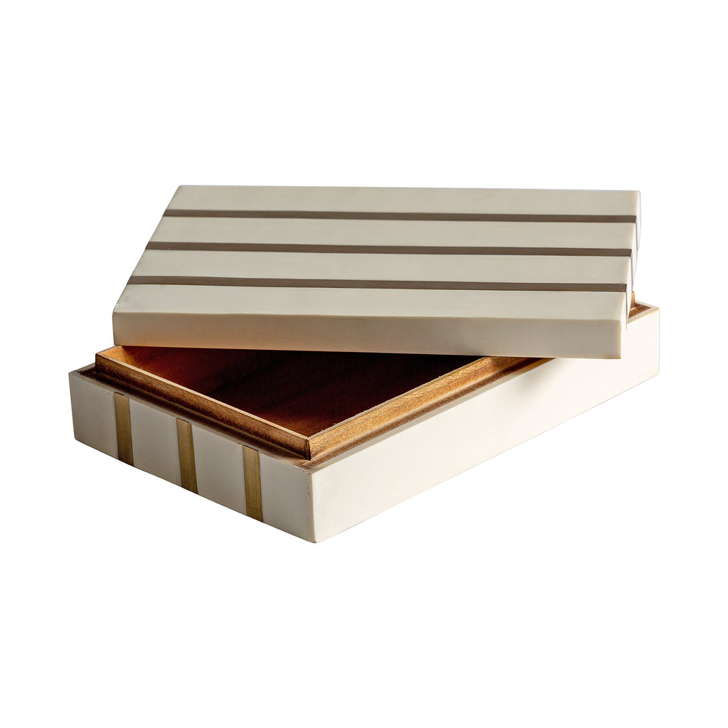 Box mit Deckel in Weiss kombiniert mit goldenen Streifen - Maison Oudh