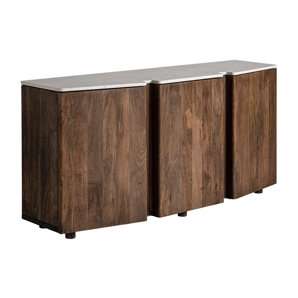Braunes Sideboard aus Mangoholz kombiniert mit weissem Marmor - Maison Oudh