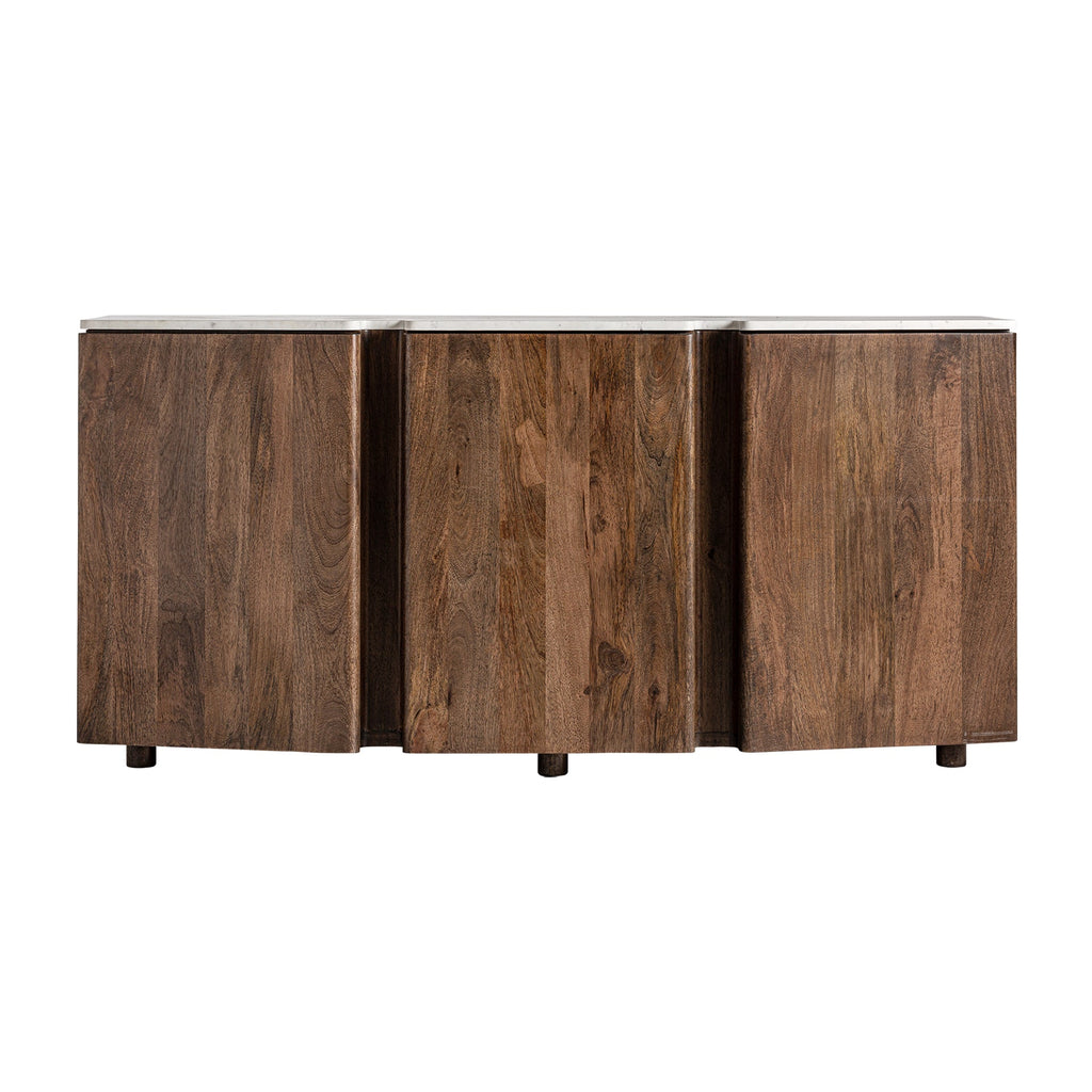 Braunes Sideboard aus Mangoholz kombiniert mit weissem Marmor - Maison Oudh