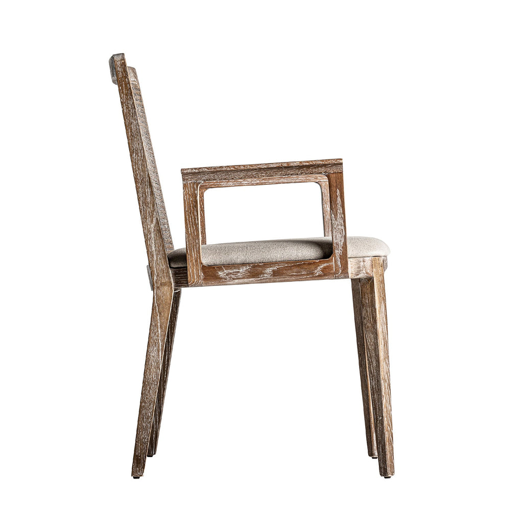 Cremefarbener Stuhl aus Eschenholz kombiniert mit Leinen - Maison Oudh