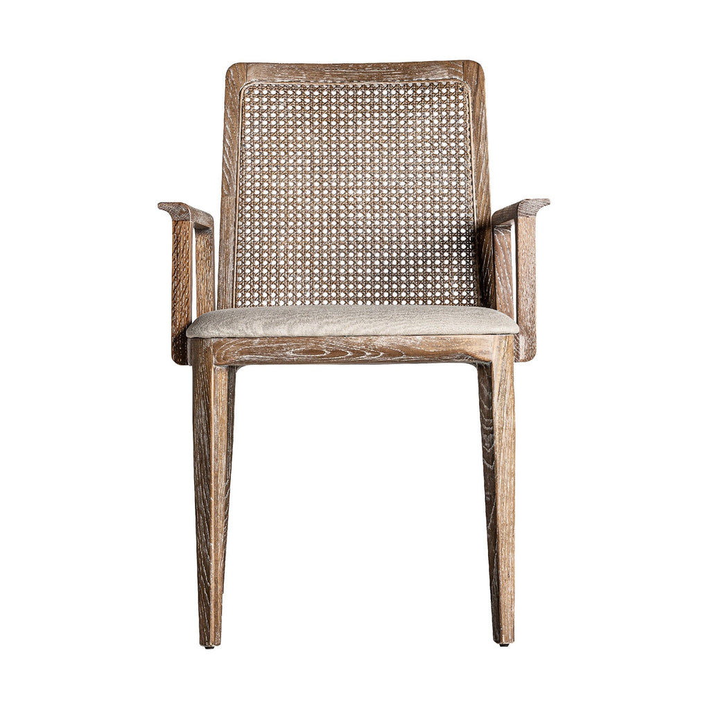 Cremefarbener Stuhl aus Eschenholz kombiniert mit Leinen - Maison Oudh