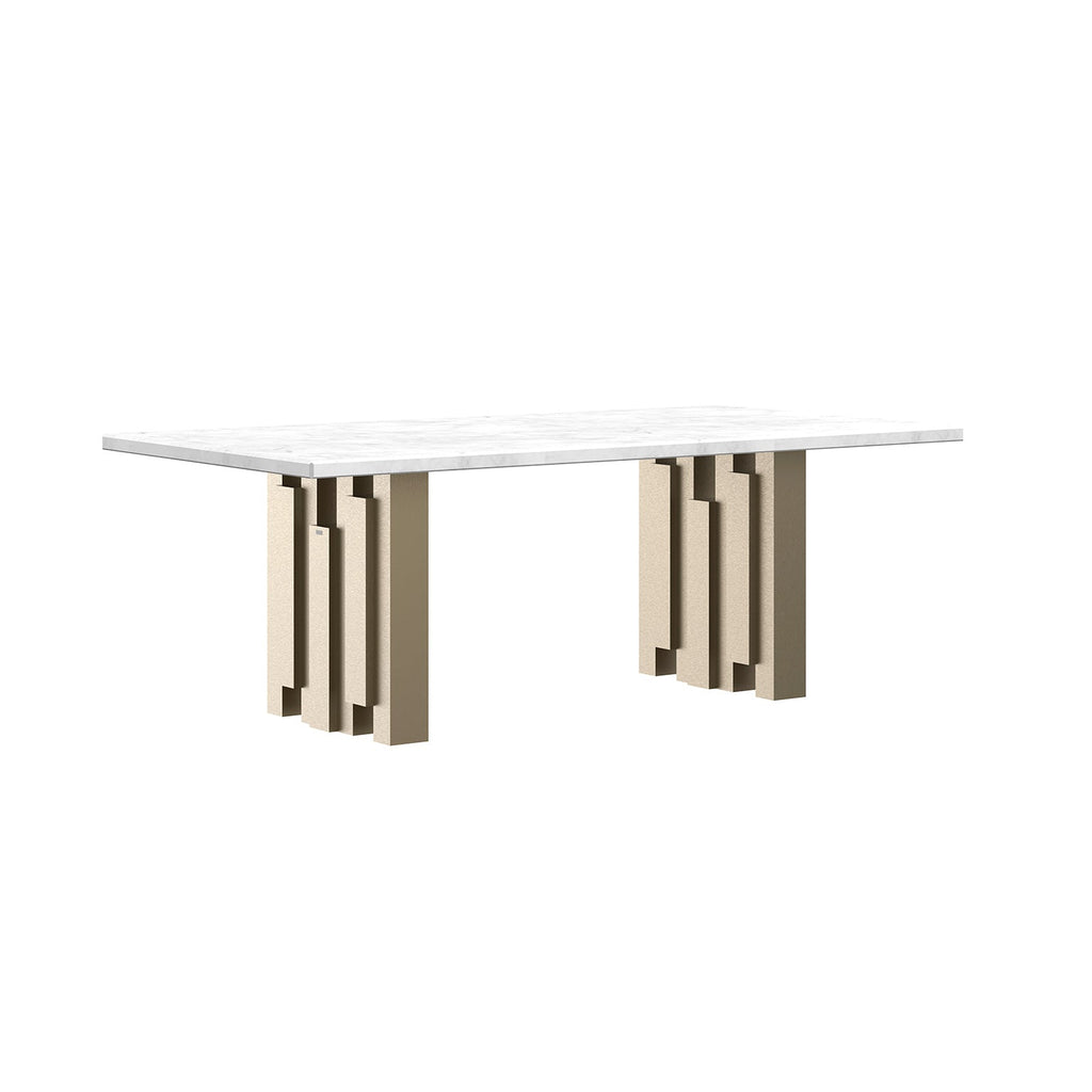 Design Esstisch mit goldenen Beinen und einer Glasplatte in Marmoroptik - Maison Oudh