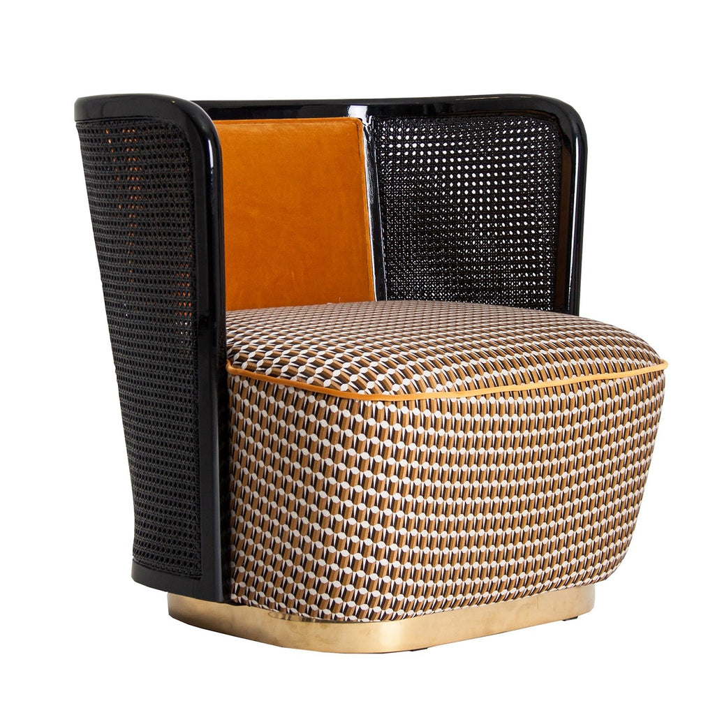 Design Sessel mit Rattan und Samt kombiniert - Maison Oudh