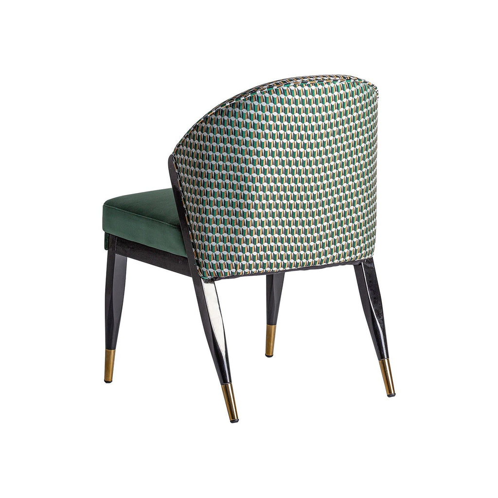 Designer Stuhl aus Gummibaumholz kombiniert mit grünem Samt - Maison Oudh