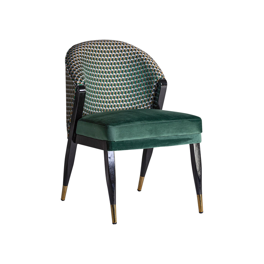 Art Deco Designer Stuhl mit Schwarzem Gestell mit Grünem Samt