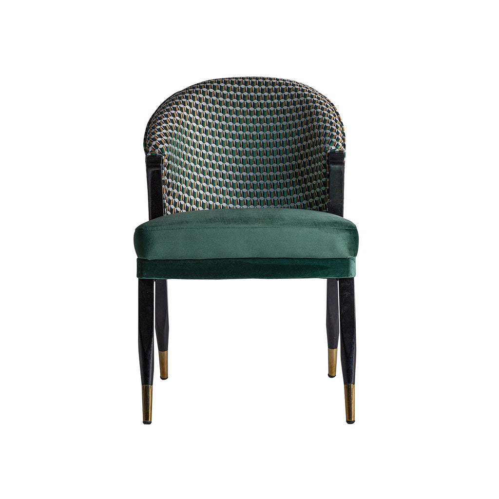 Art Deco Designer Stuhl mit Schwarzem Gestell mit Grünem Samt