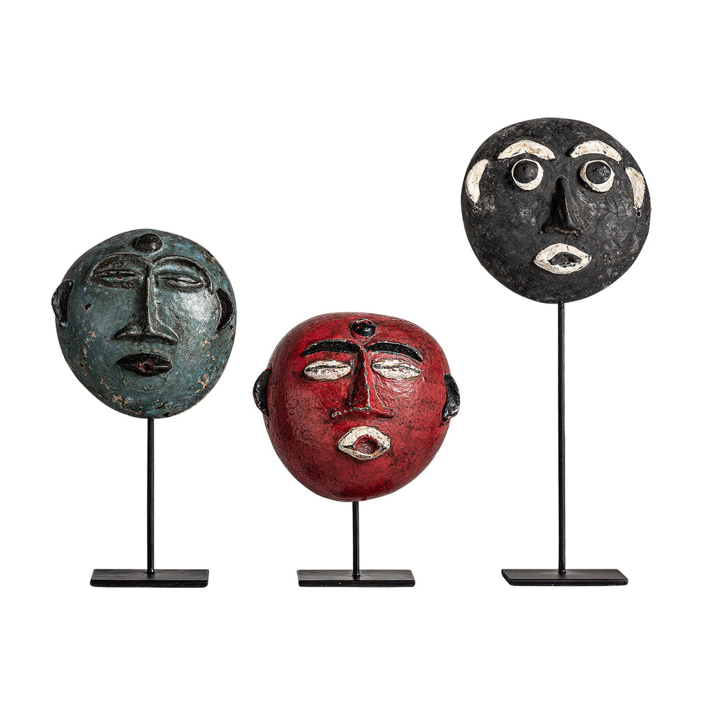 Drei handgefertigte Figurenköpfe aus Kokosnussholz im Ethnic Stil - Maison Oudh
