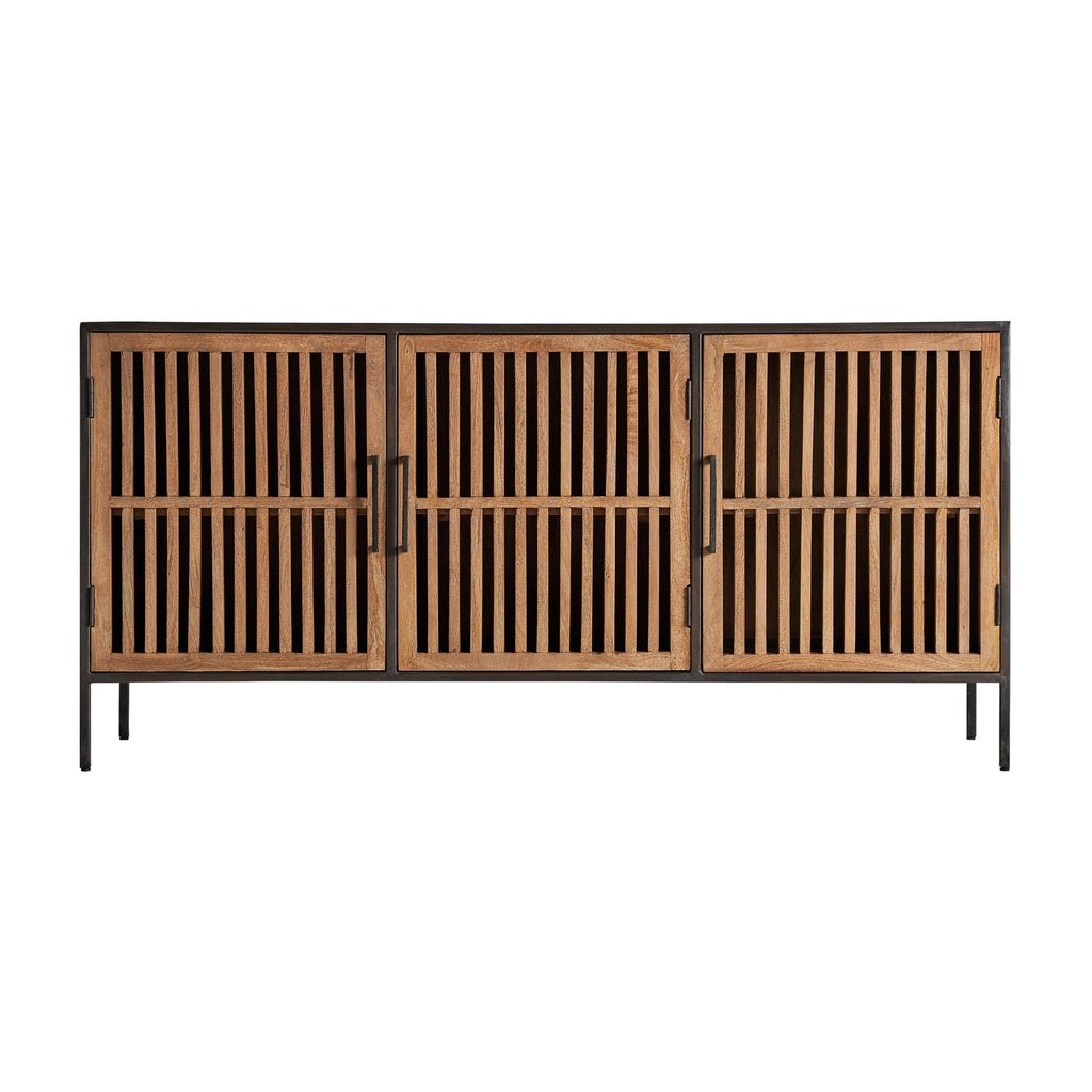 Dreitüriges Sideboard aus Mangoholz kombiniert mit schwarzen Elementen - Maison Oudh