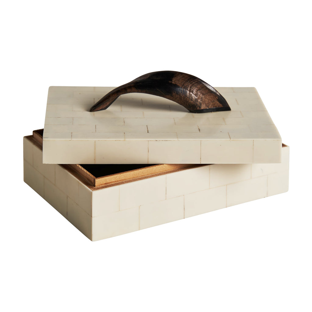 Eckige elfenbeinfarbene Box aus Bone mit Deckel - Maison Oudh