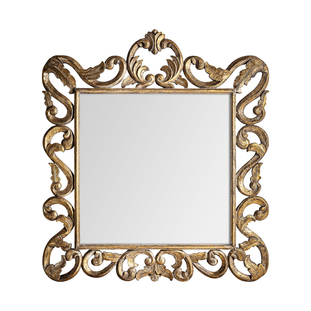 Eckiger Spiegel aus Durianholz mit Schnitzereien - Maison Oudh