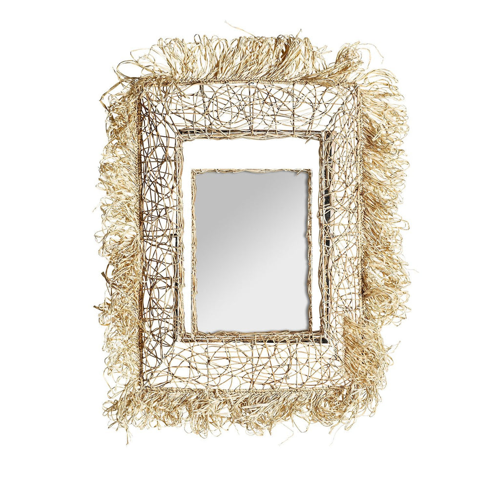Eckiger Spiegel im Ethno Stil kombiniert mit Naturfasern und Rattan - Maison Oudh