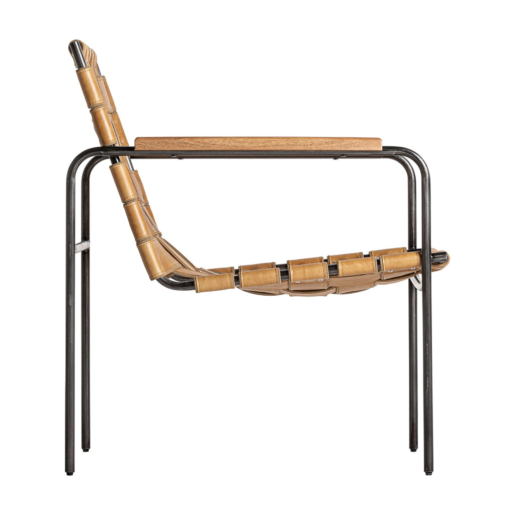 Eleganter Ledergeflecht-Sessel mit Eisen- und Eschenholz-Akzenten - Maison Oudh