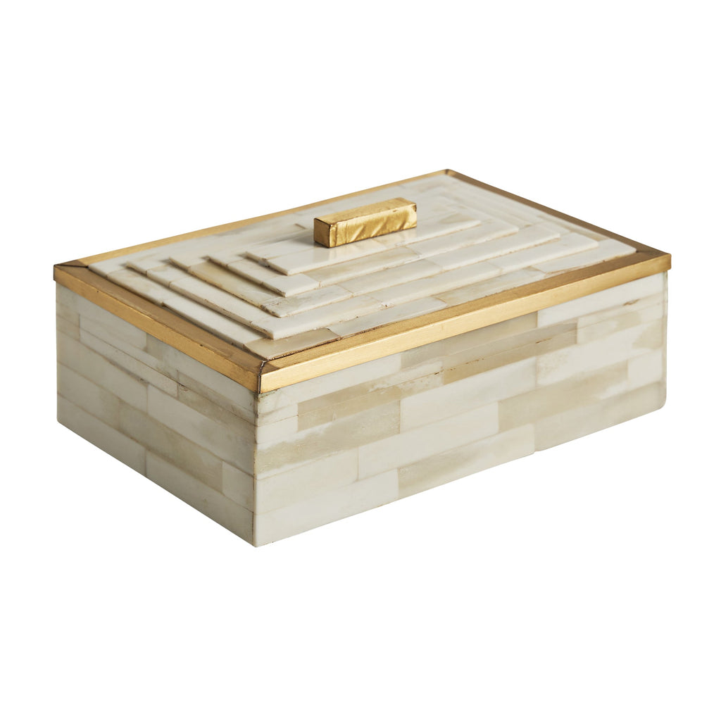 Elfenbeinfarbene Box aus Bone mit einem dekorativen Deckel - Maison Oudh