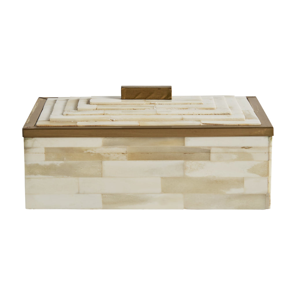 Elfenbeinfarbene Box aus Bone mit einem dekorativen Deckel - Maison Oudh