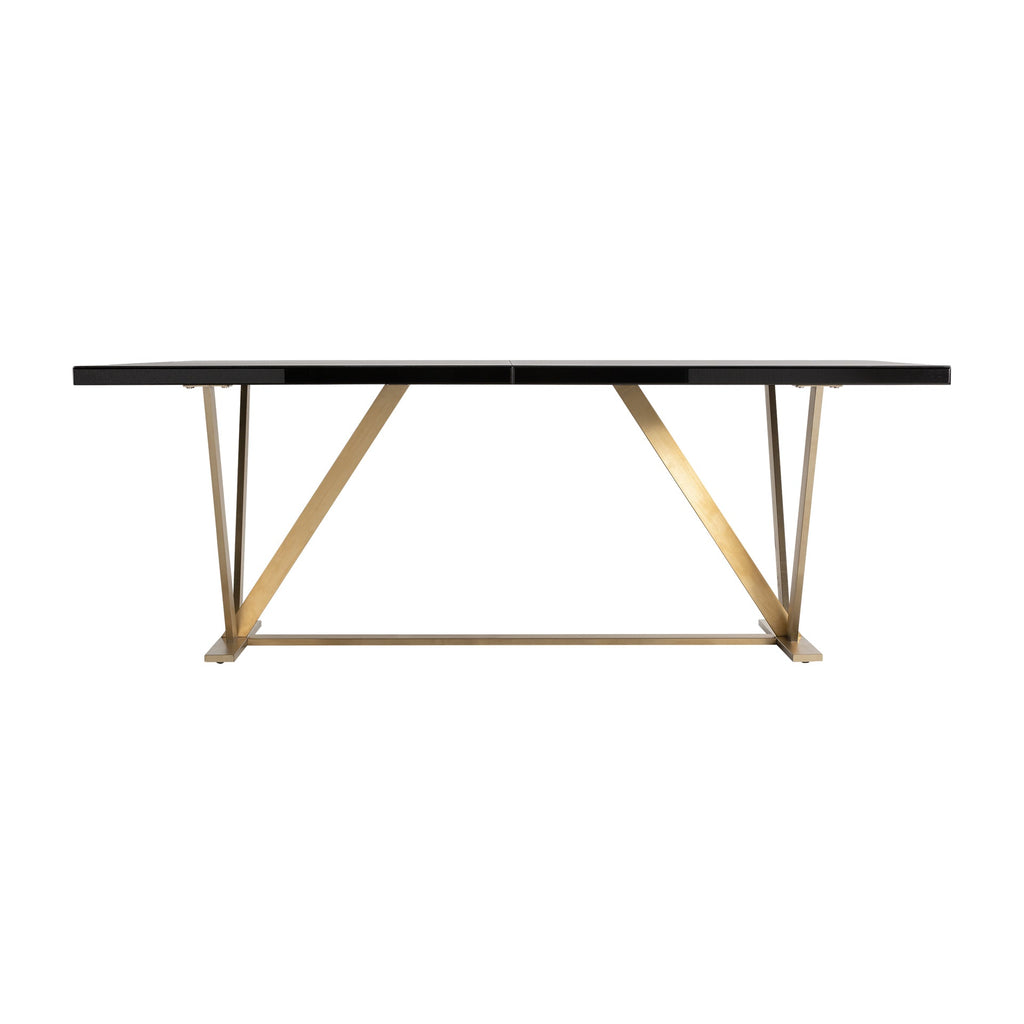 Esstisch aus Stahl in Gold kombiniert mit einer Tischplatte aus dunklem Kristallglas - Maison Oudh