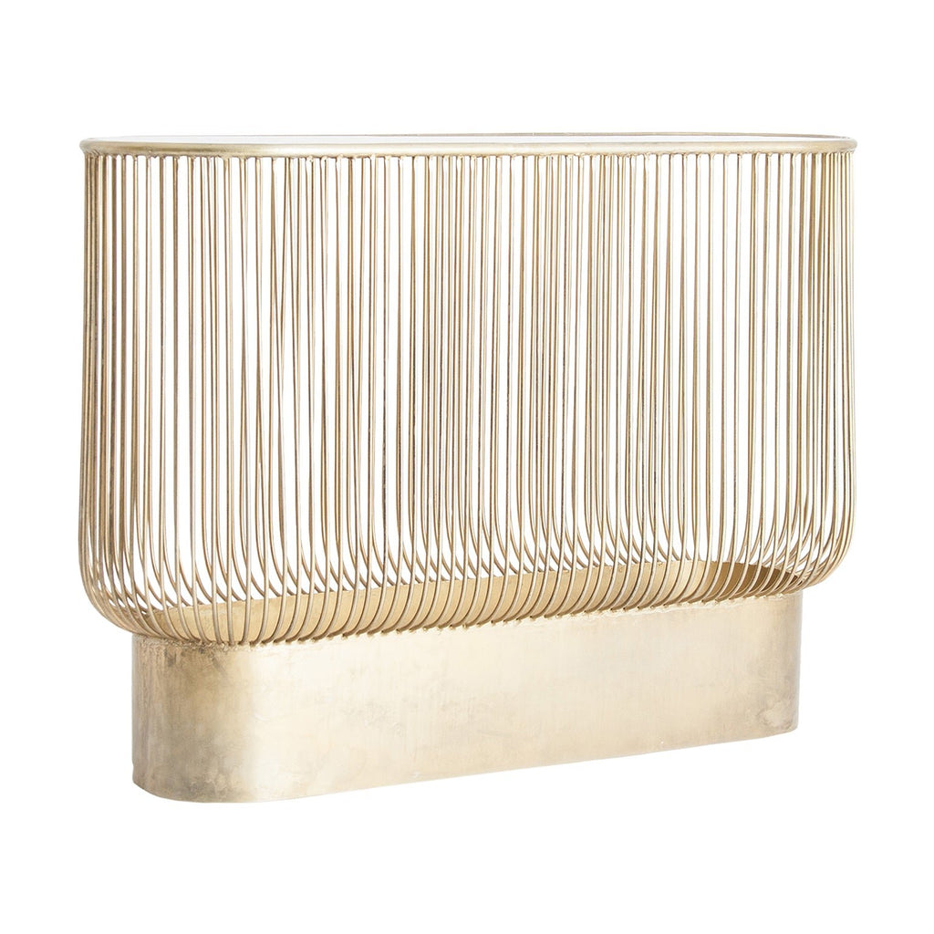 Goldene Konsole kombiniert mit einer ovalen Glasplatte - Maison Oudh