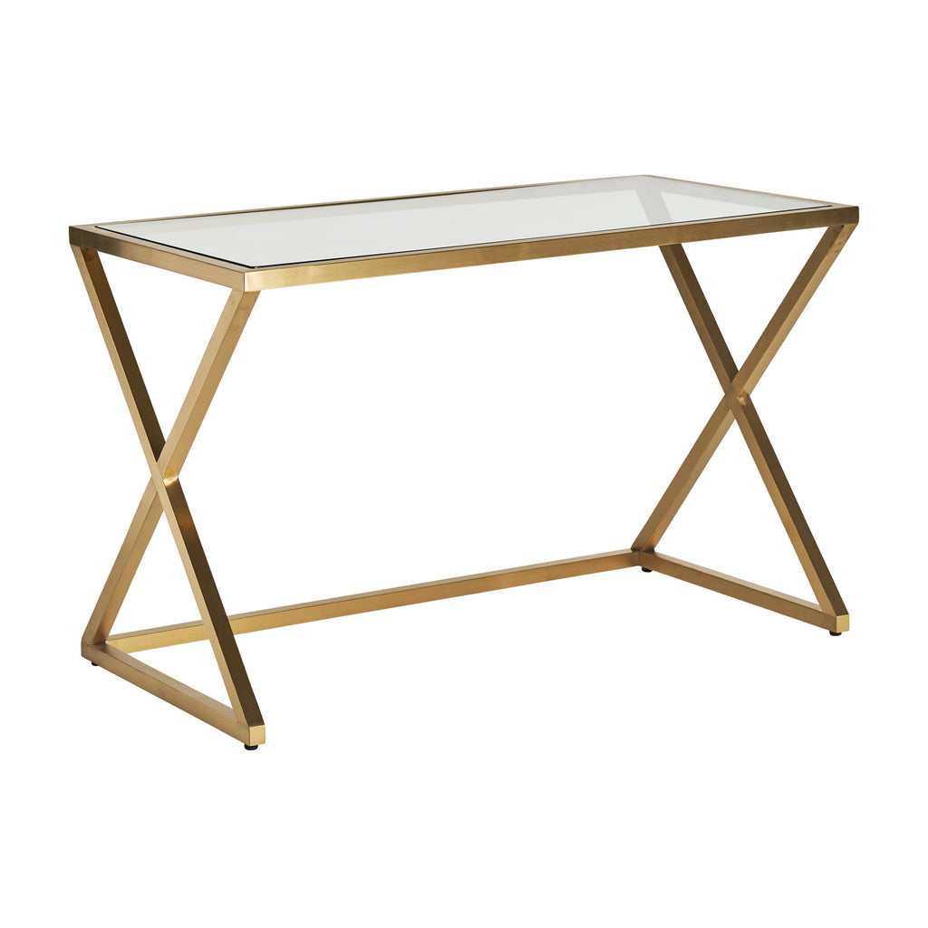 Goldener Schreibtisch mit einer Tischplatte aus Kristallglas - Maison Oudh