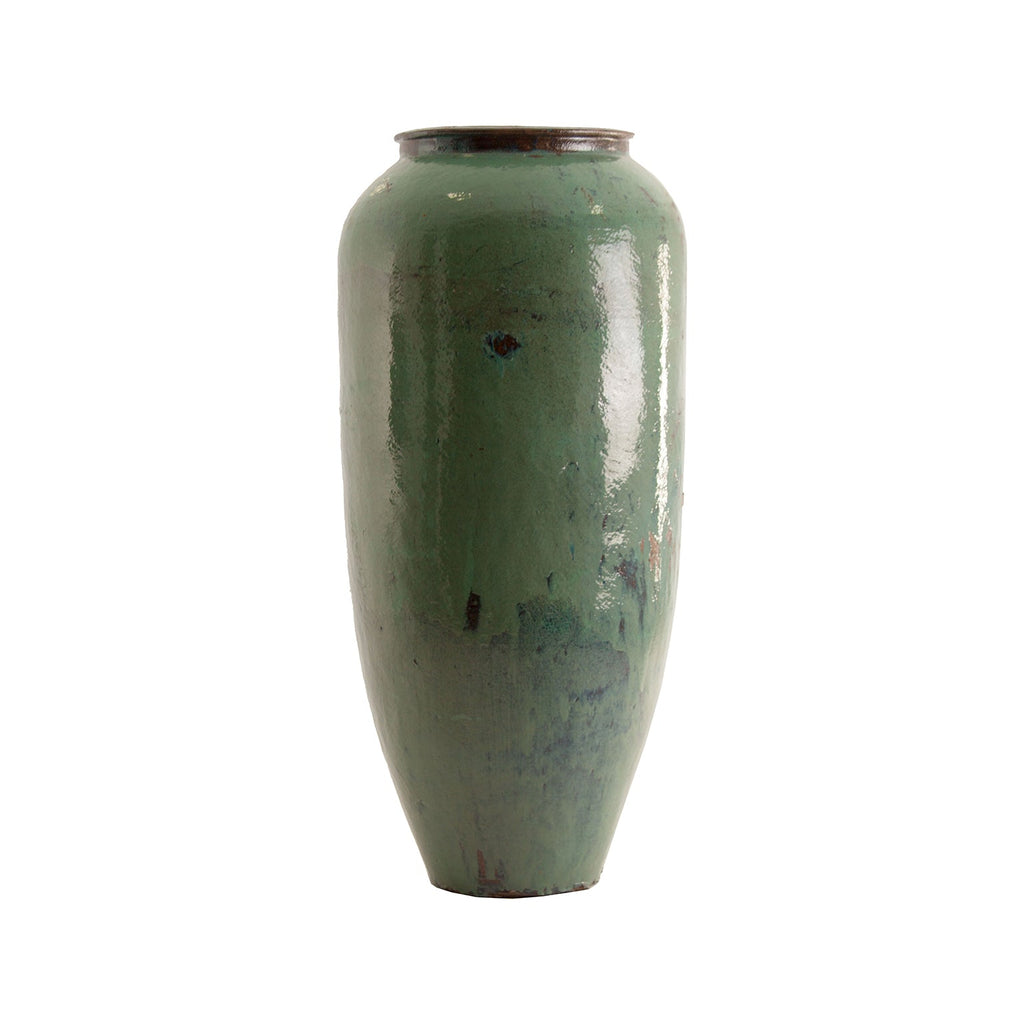 Grosse Handgefertigte Amphore aus Grünem Keramik für Outdoor & Indoor 