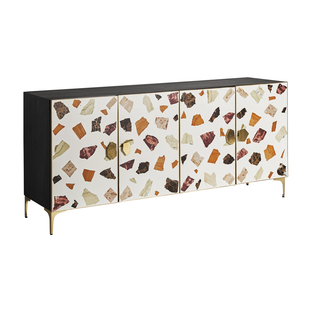 Grosses Sideboard aus Mangoholz mit einer dekorativen bunten Front - Maison Oudh