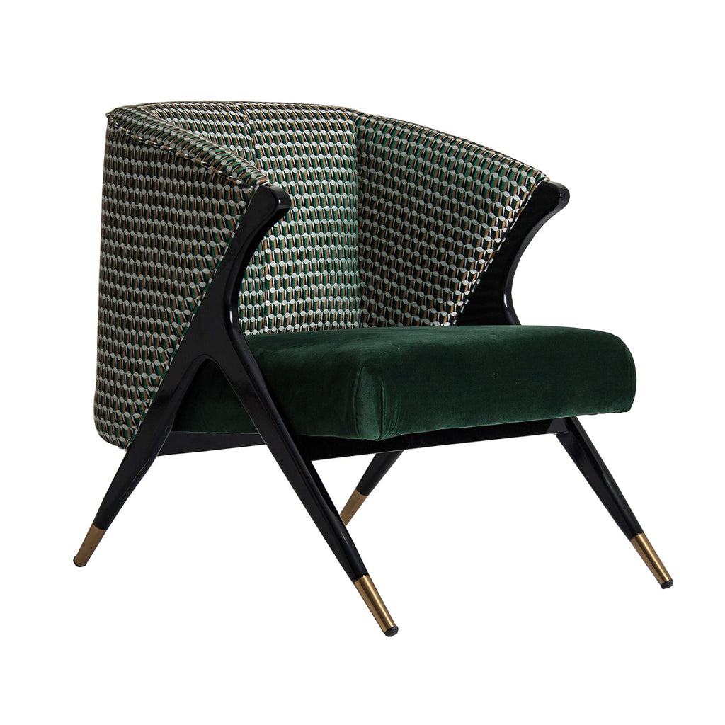Grüner Designer Sessel aus Kiefernholz kombiniert mit edlem Samt - Maison Oudh