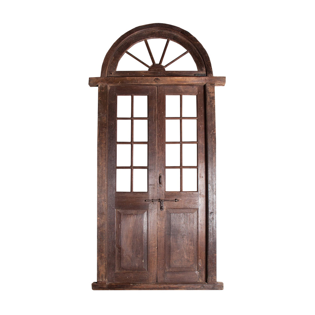 Handgefertigte Tür aus Antikem Teakholz kombiniert mit Glas