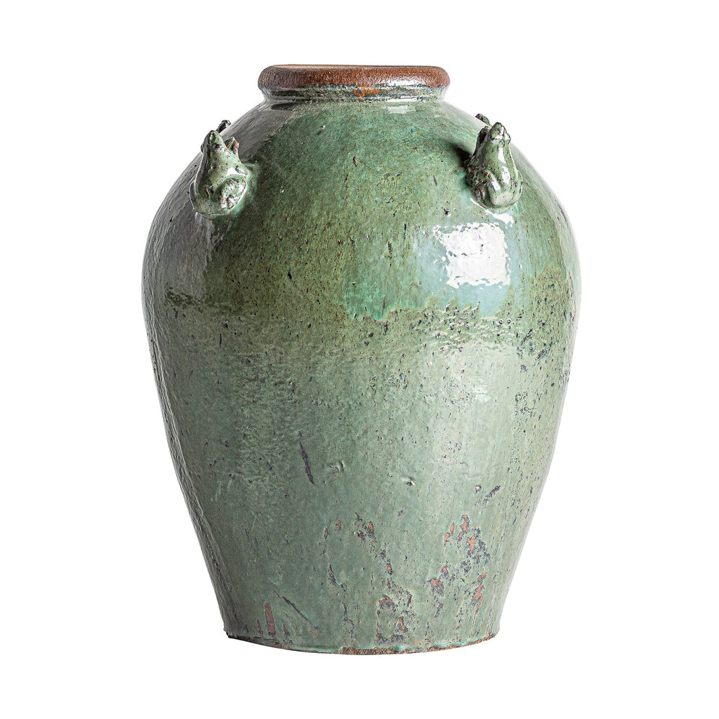 Handgefertigte grüne Amphore aus Keramik mit Fröschen verziert - Maison Oudh