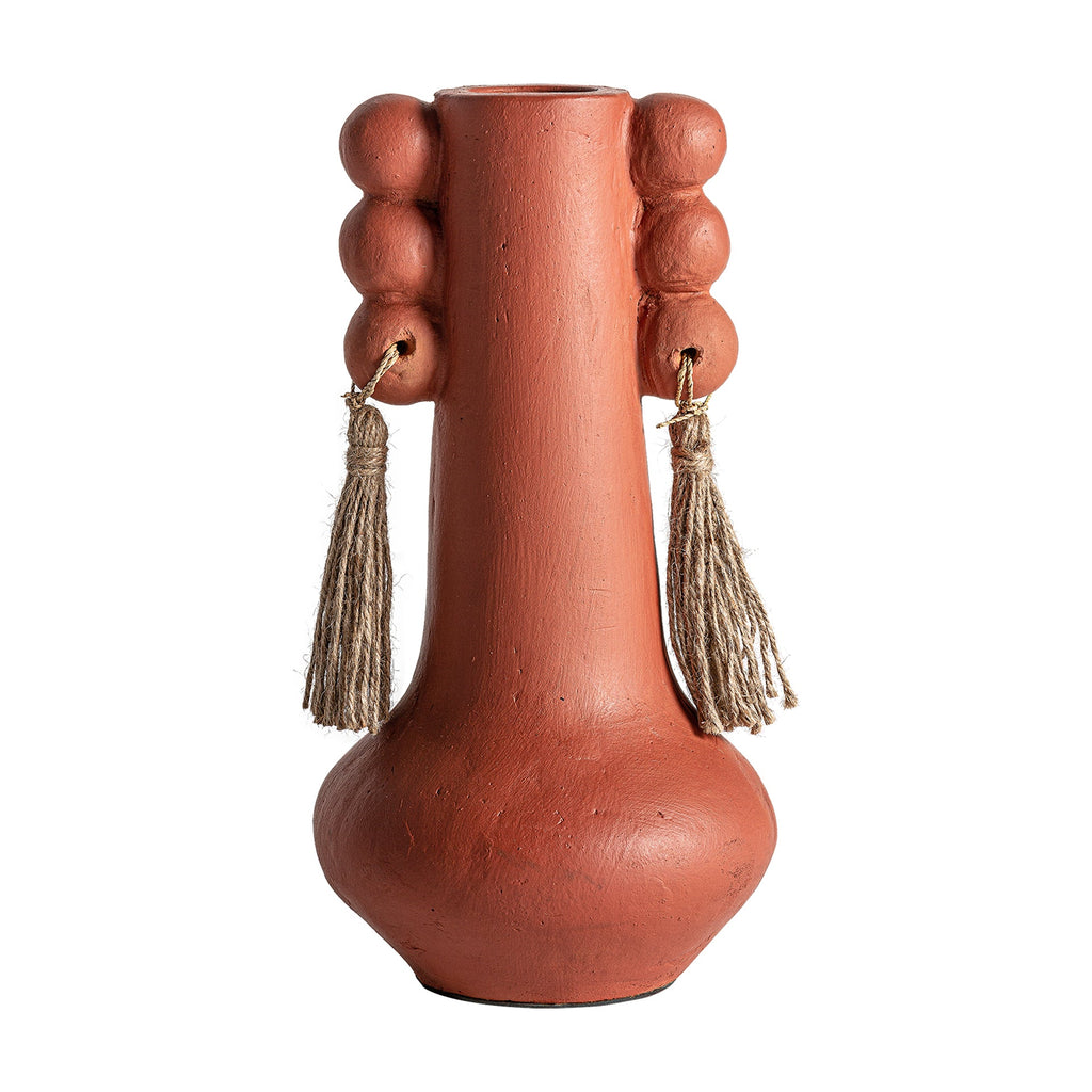 Handgefertigte Terrakotta-Vase im Ethno-Stil mit Jutequasten - Maison Oudh